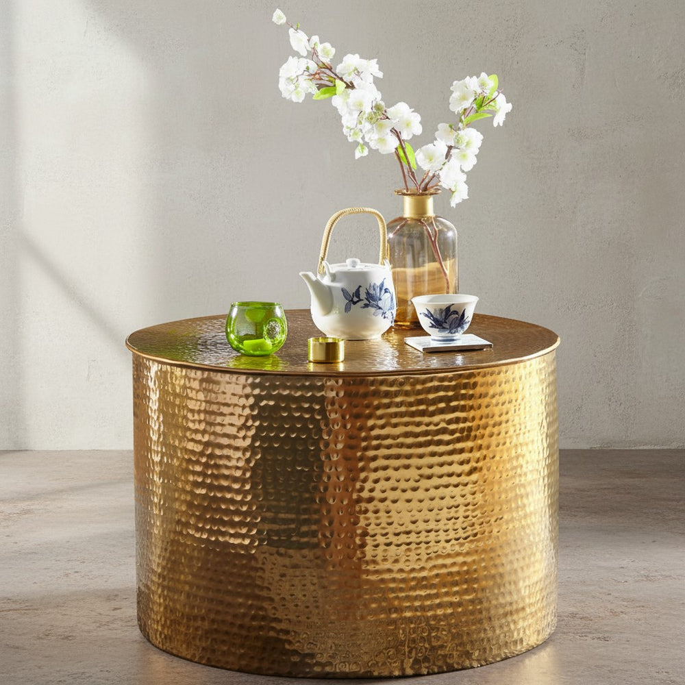 Orient Couchtisch ENNS_ Hammerschlag-Aluminium_ 61 cm Durchmesser_ silberfarben - KADIMA DESIGN_Farbe_ Gold_ Größe_ 61x61x40 cm_