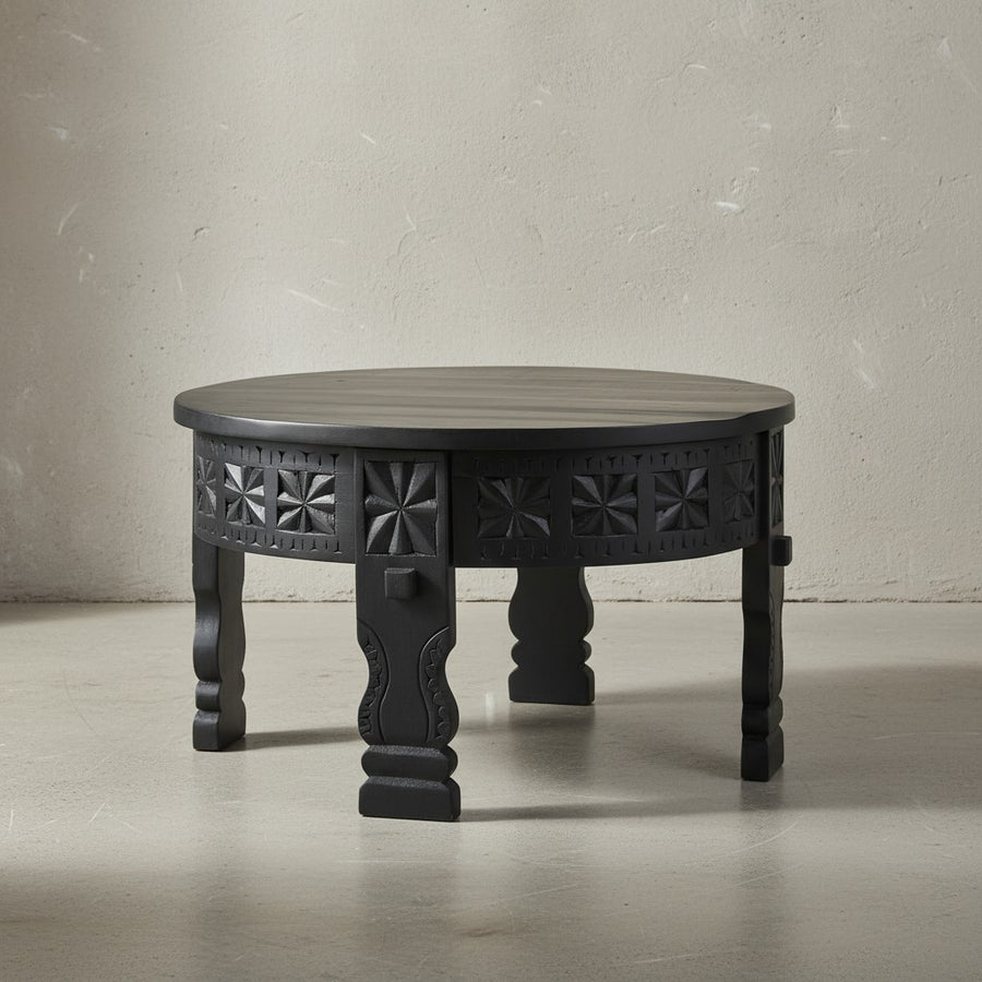 Orientalischer Couchtisch_ Schwarz lackiertes Massivholz_ Handgefertigt - KADIMA DESIGN_Größe_ 60x60x36 cm_