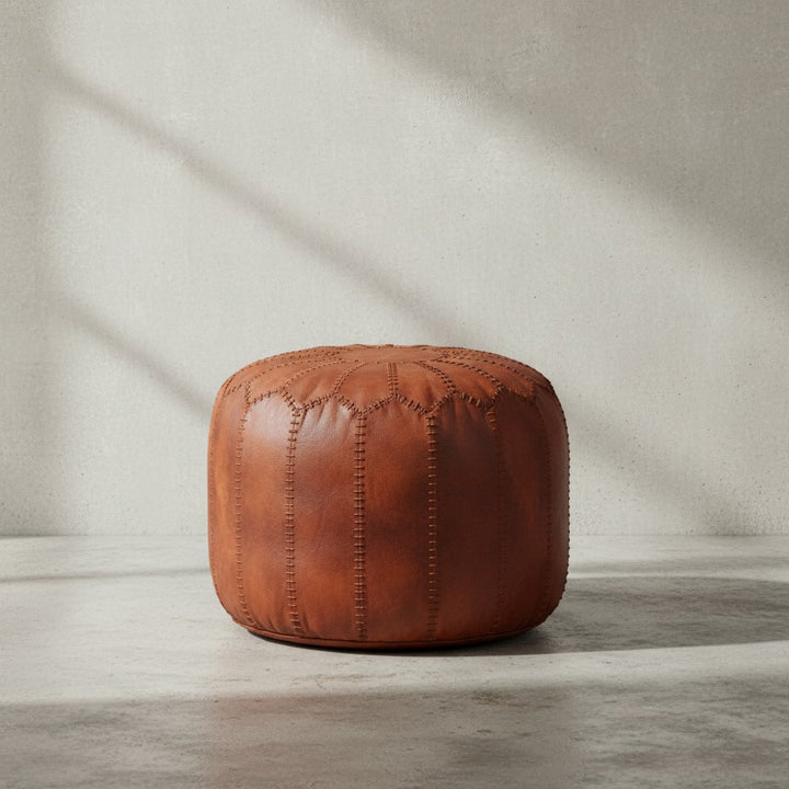 Orientalischer Echtleder Sitzhocker_ Strapazierfähig &amp;amp; Gemütlich_ Braun - KADIMA DESIGN_Größe_ 52x52x40 cm_
