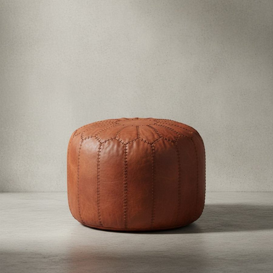 Orientalischer Echtleder Sitzhocker_ Strapazierfähig &amp; Gemütlich_ Braun - KADIMA DESIGN_Größe_ 52x52x40 cm_