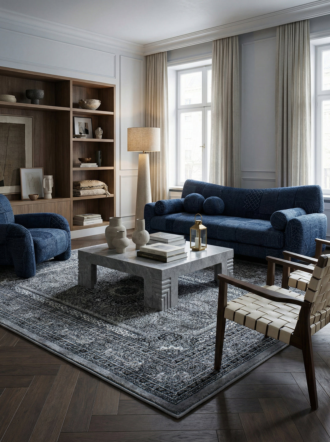 Orientteppich Kurzflor Polypropylen saugroboter Wohnzimmer_Grau_Läufer_