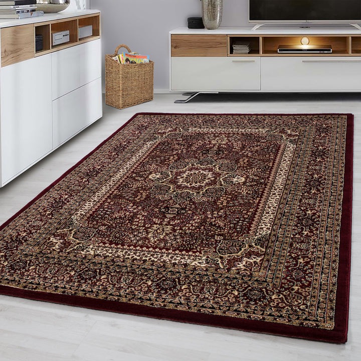 Orientteppich Kurzflor Polypropylen saugroboter Wohnzimmer_Rot_Läufer_