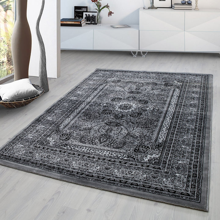 Orientteppich Kurzflor Polypropylen saugroboter Wohnzimmer_Grau_Läufer_
