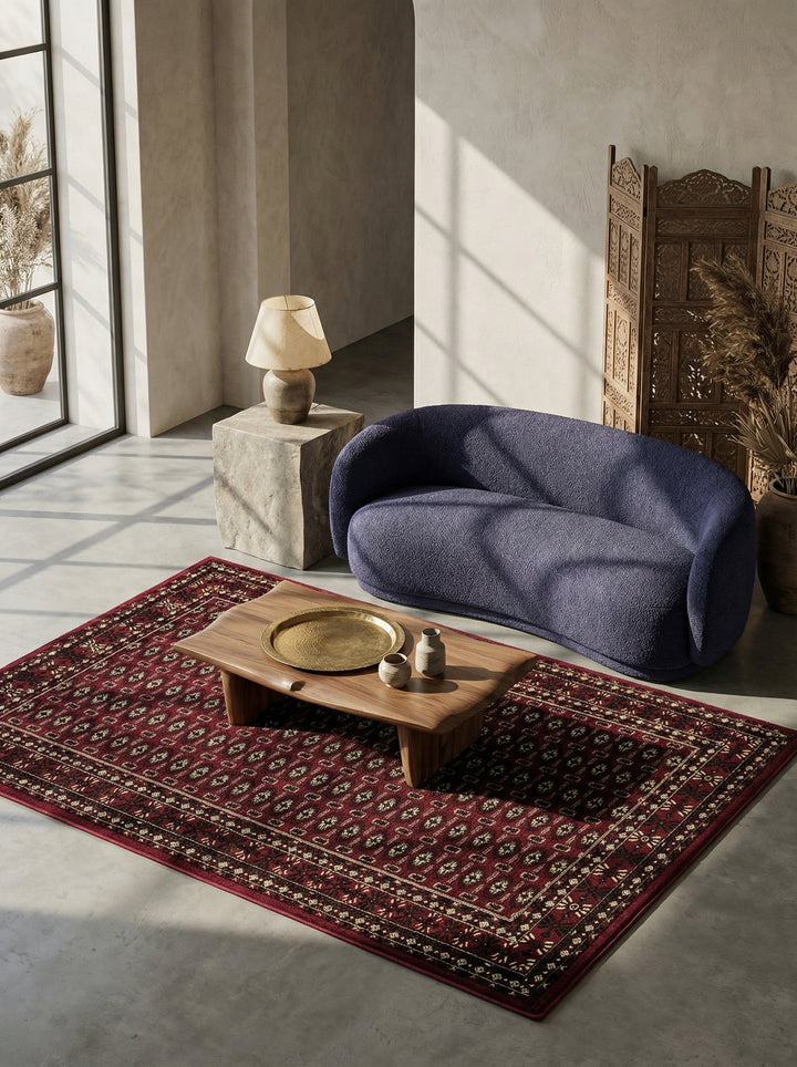 Orientteppich Kurzflor klassisch Polypropylen Wohnzimmer_Rot_Läufer_