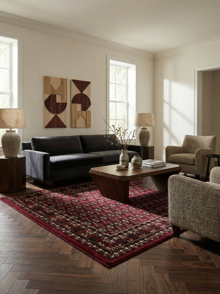 Orientteppich Kurzflor klassisch Polypropylen Wohnzimmer_Rot_Läufer_