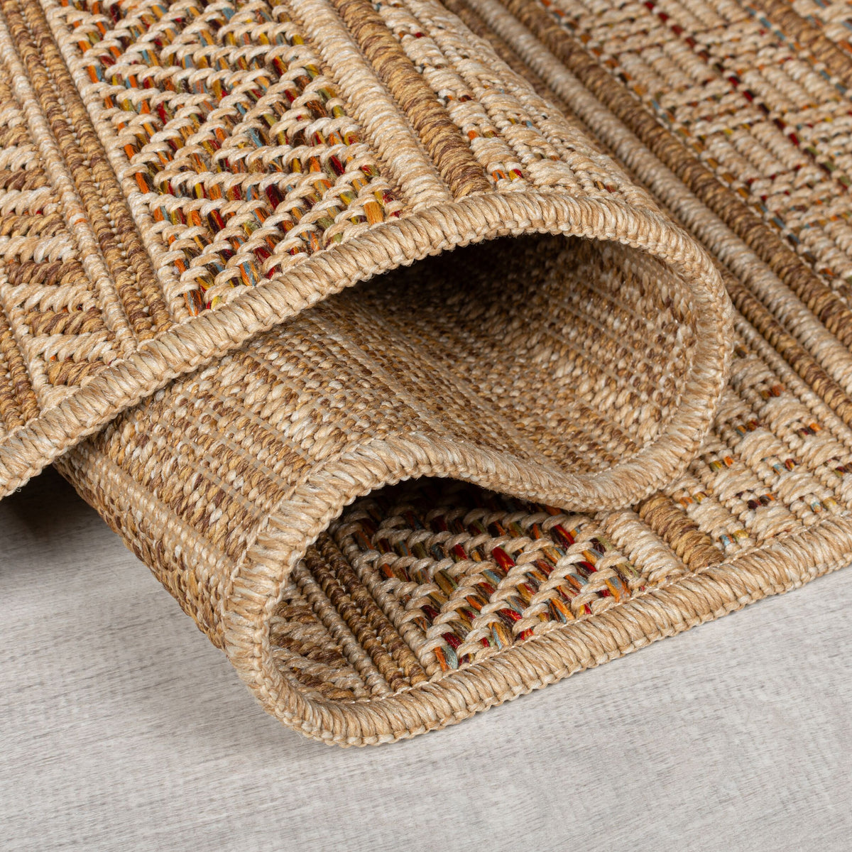 Outdoor Teppich Flachgewebe Boho Streifen Jute-Optik - Balkon schmutzabweisend_Läufer_