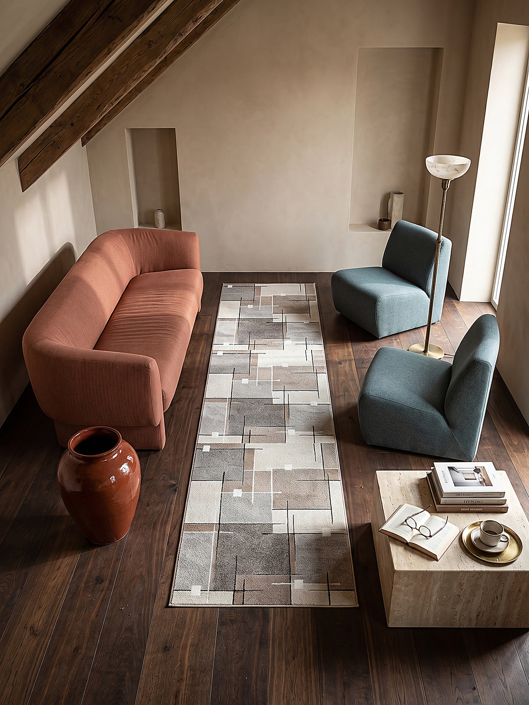 Teppich Beige Läufer Draufsicht_
