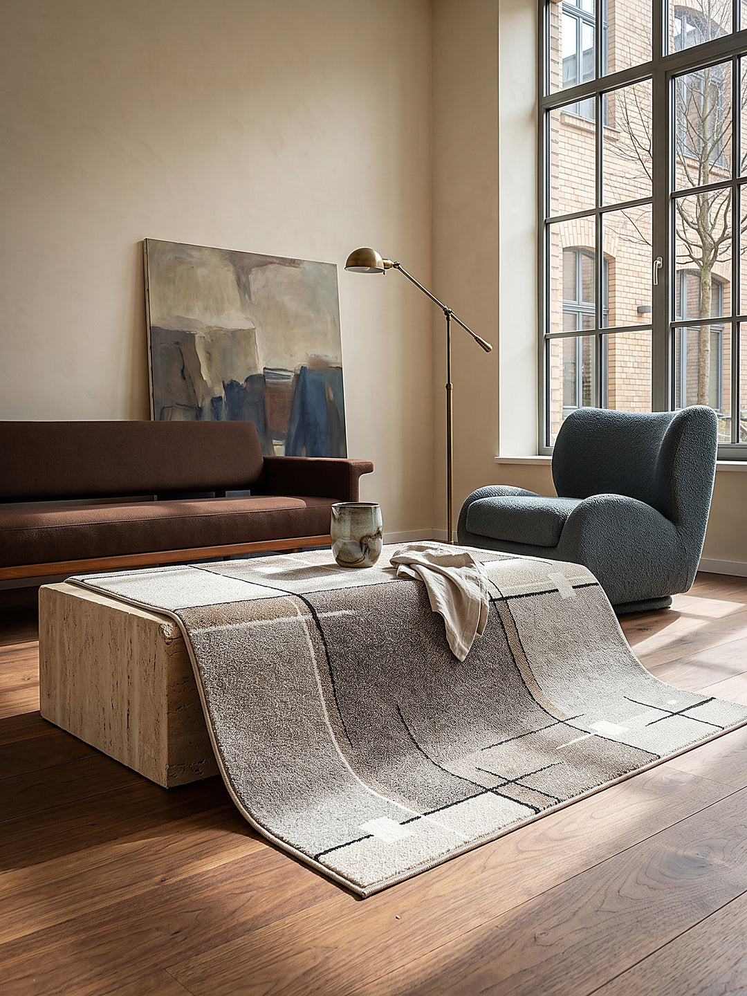 Teppich Beige rechteckig Editorial Styling_