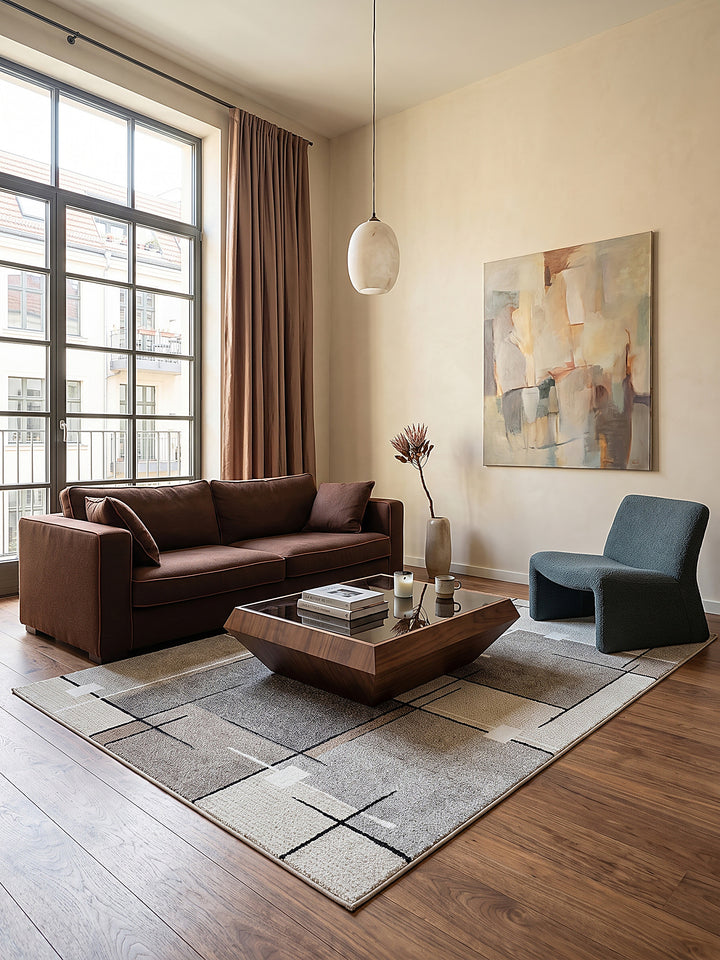 Teppich Beige rechteckig im modernen Wohnzimmer_