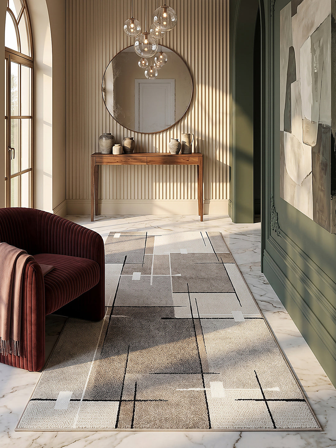 Teppich Beige Läufer im modernen Wohnzimmer_