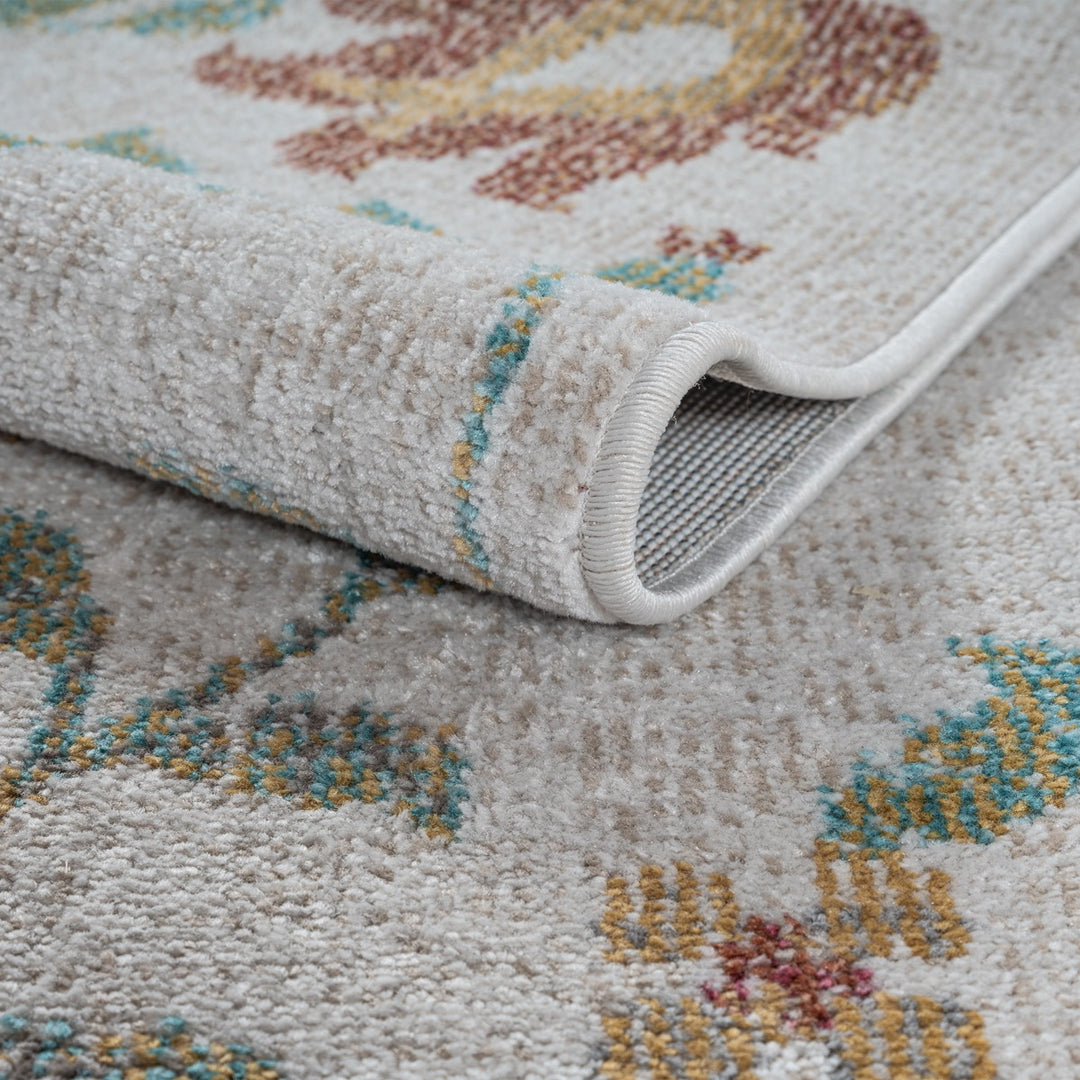 Creme Teppich Niederflor Floral für Wohnzimmer Schlafzimmer und Flur aus der LIMMAT Kollektion_