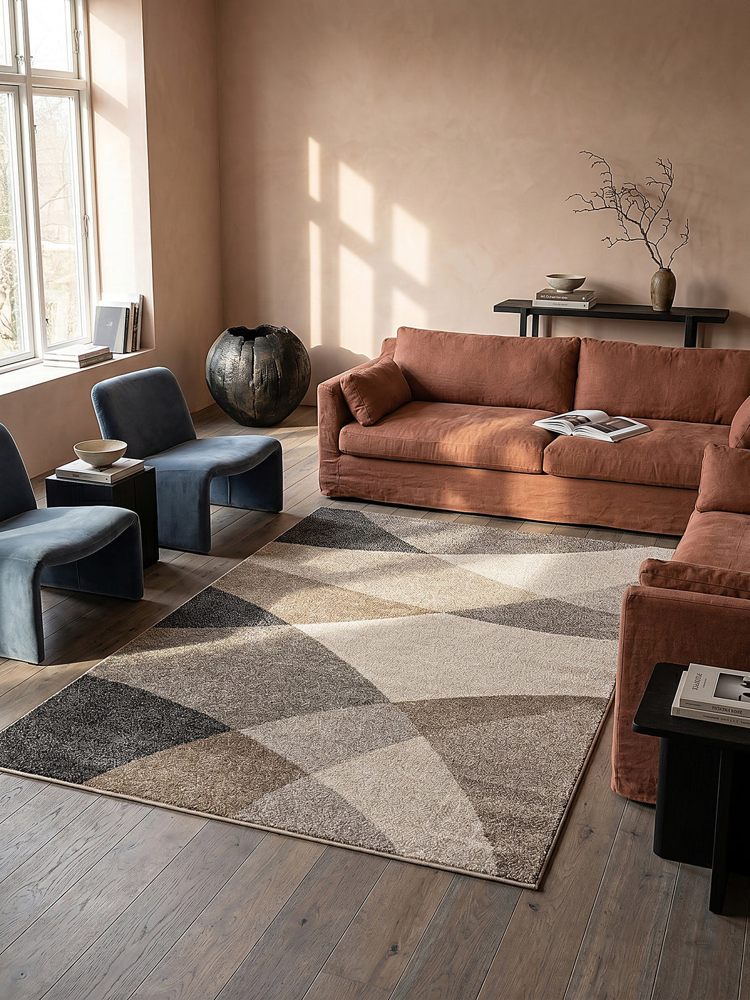 Teppich Beige rechteckig im modernen Wohnzimmer_