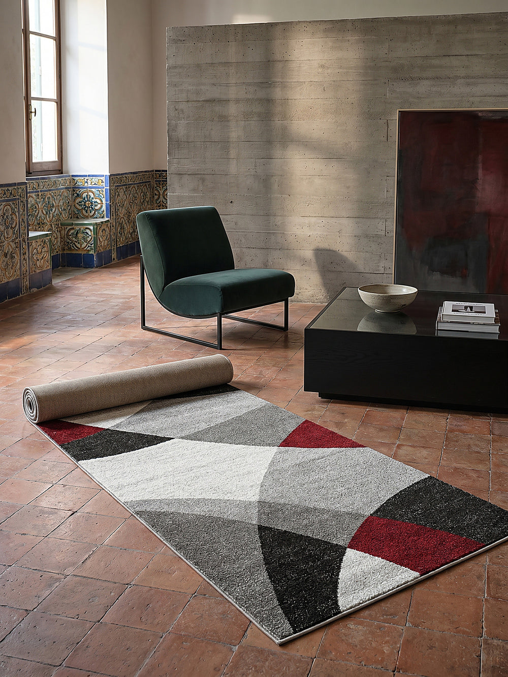 Teppich Rot-Grau Läufer Editorial Styling_