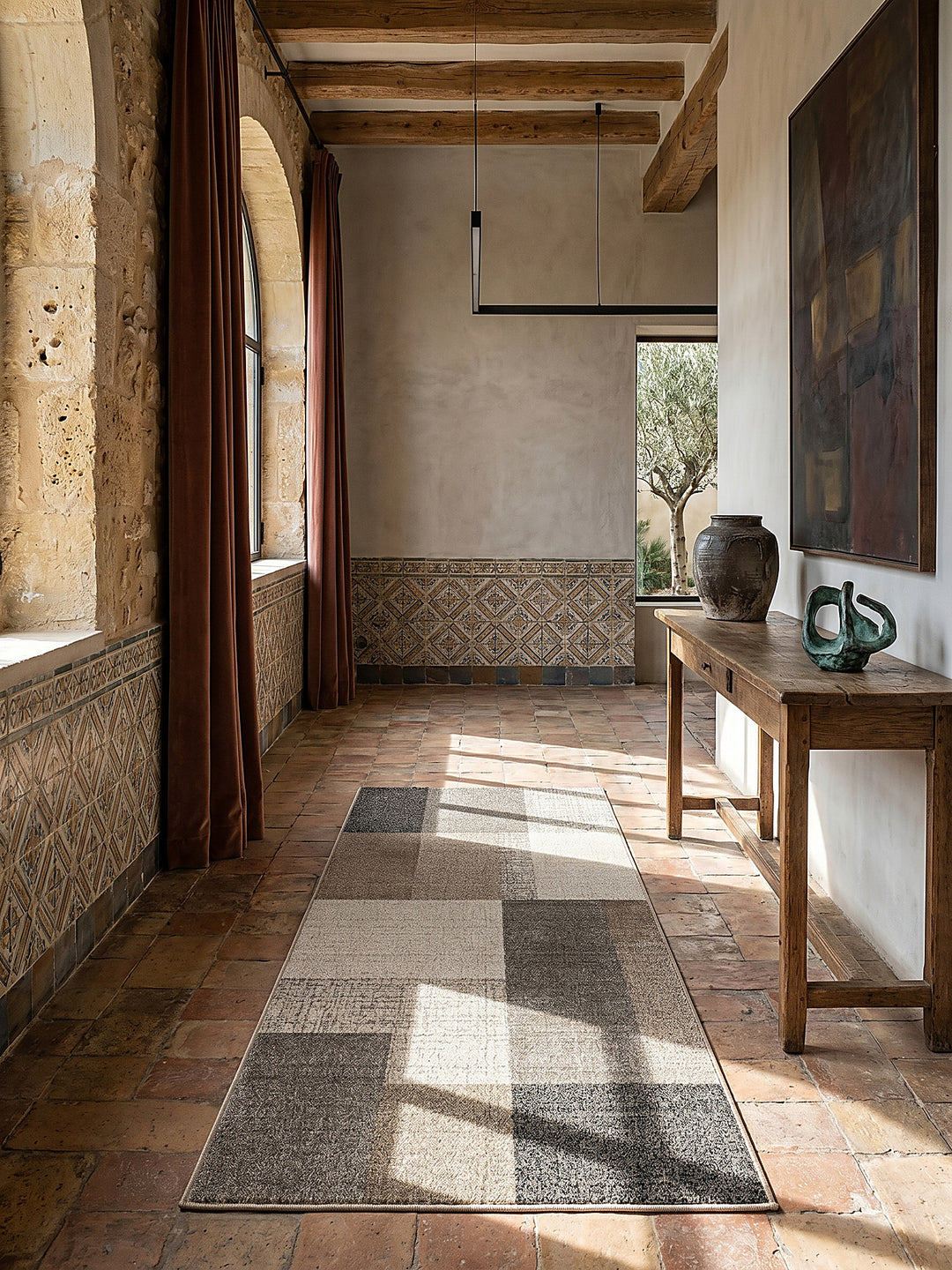 Teppich Beige Läufer im modernen Wohnzimmer_