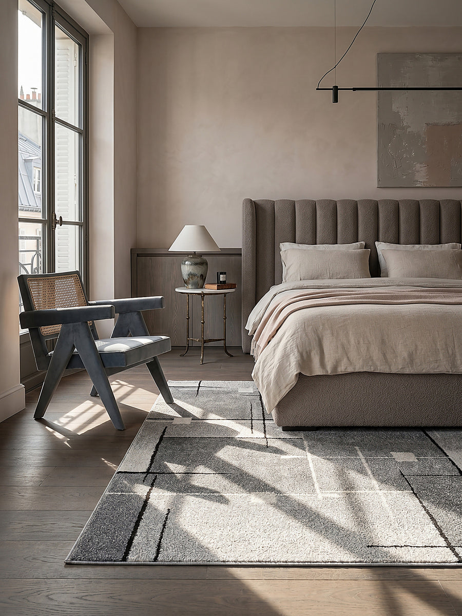 Teppich Grau rechteckig im modernen Wohnzimmer_