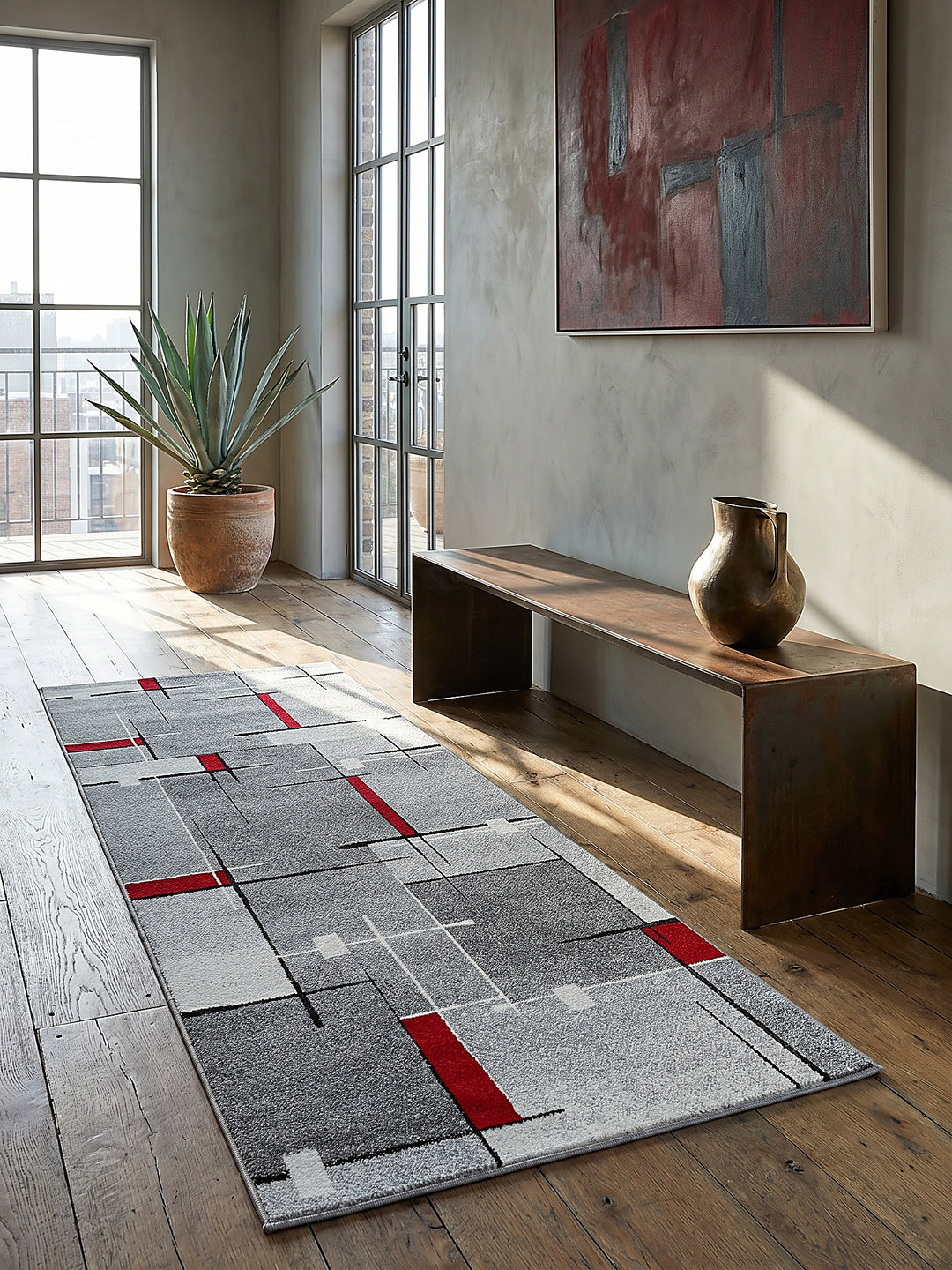 Teppich Rot-Grau Läufer Editorial Styling_