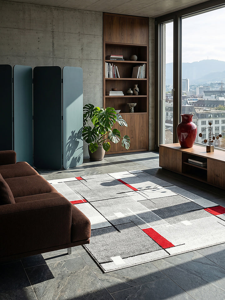 Teppich Rot-Grau rechteckig Editorial Styling_