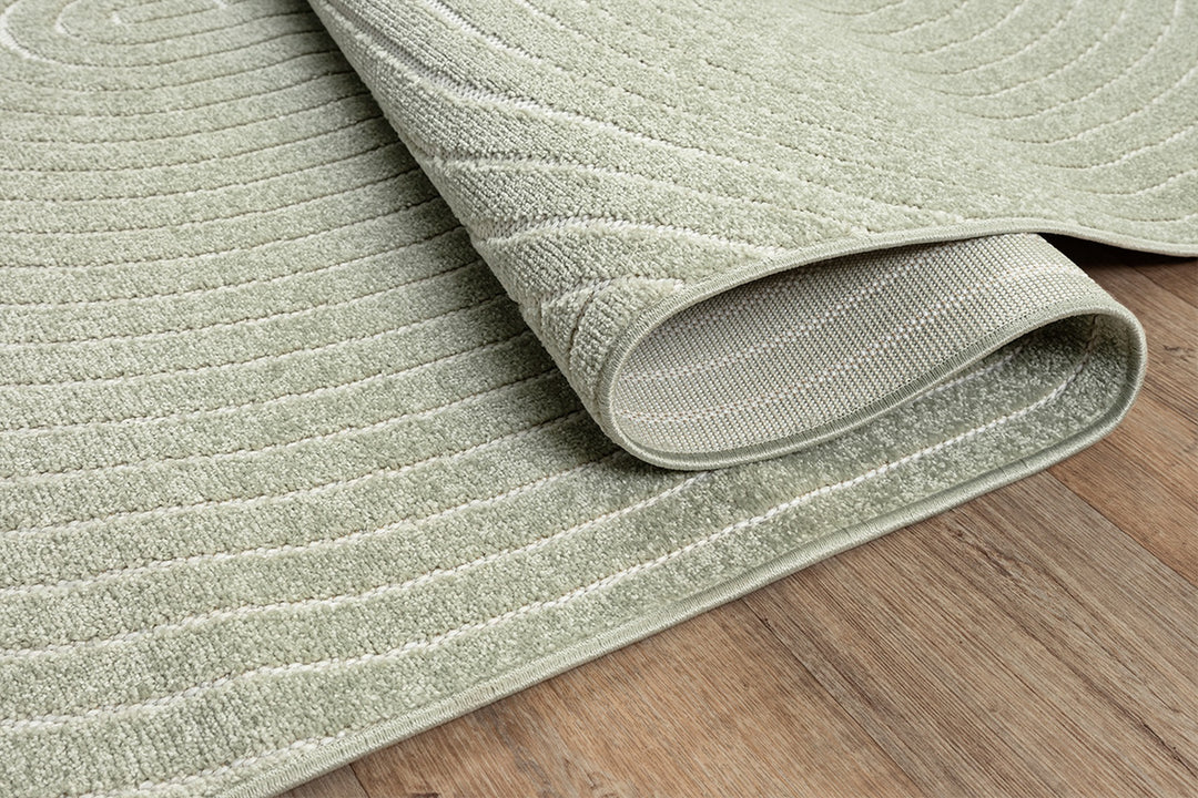 Niederflor Teppich Grün Geometrisch aus Polypropylen als Blickfang der Raumgestaltung aus der MEZEN Kollektion_