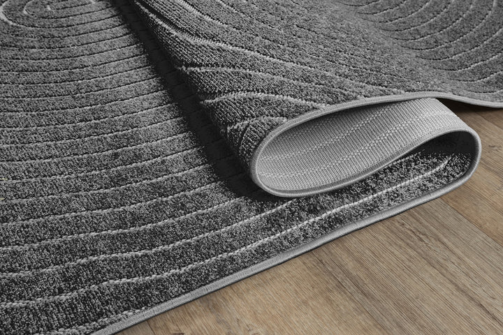 Niederflor Teppich Anthrazit geometrisch aus Polypropylen für Wohnzimmer Schlafzimmer und Flur MEZEN Serie_