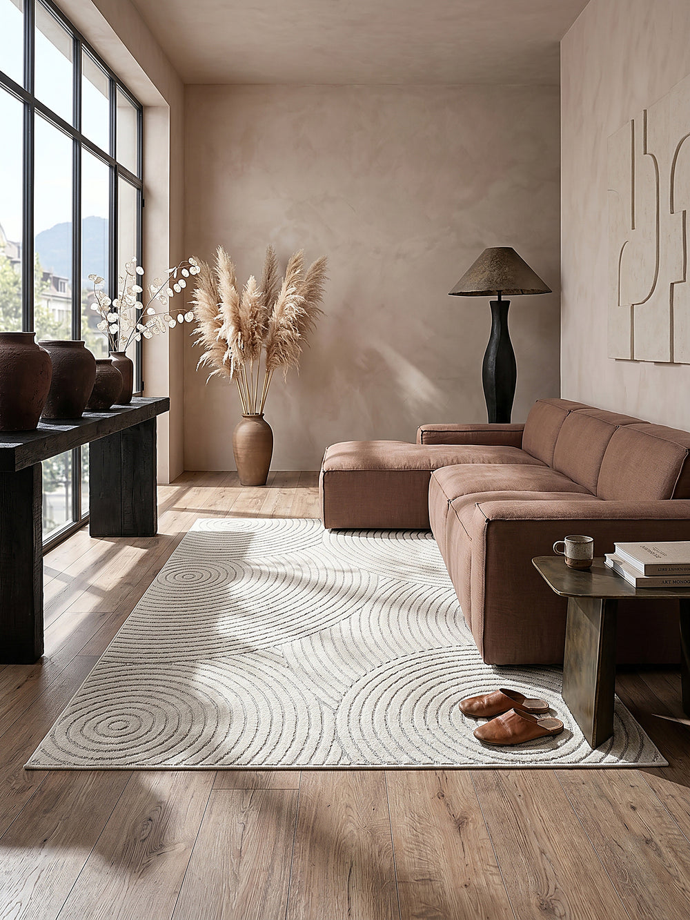 Teppich Creme rechteckig im modernen Wohnzimmer_