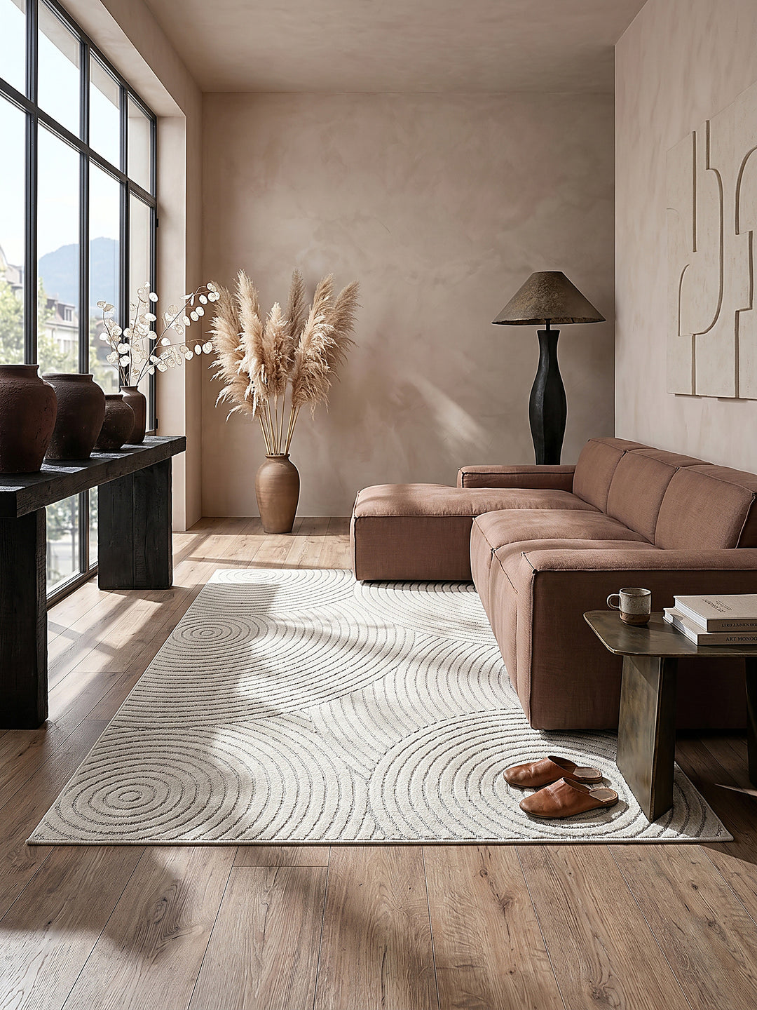 Teppich Creme rechteckig im modernen Wohnzimmer_