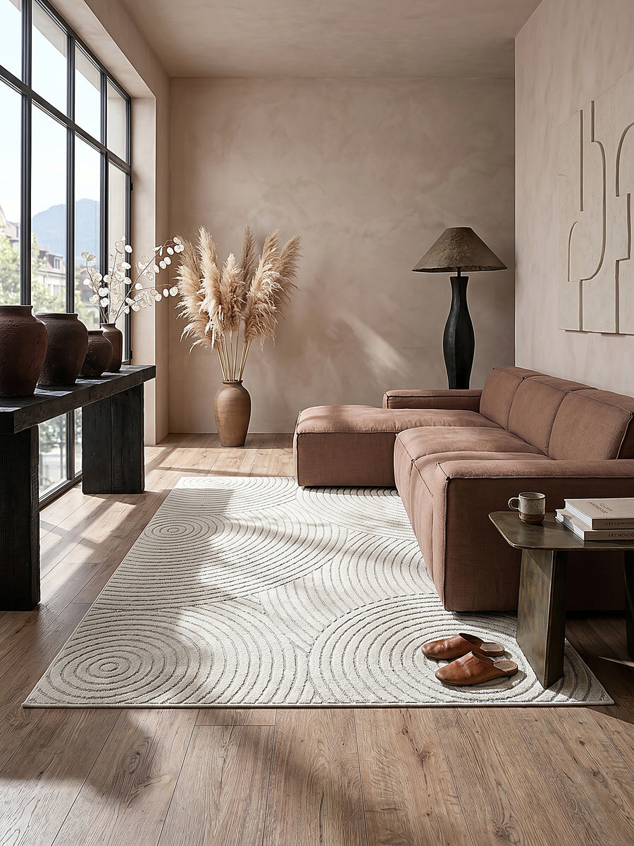 Teppich Creme rechteckig im modernen Wohnzimmer_