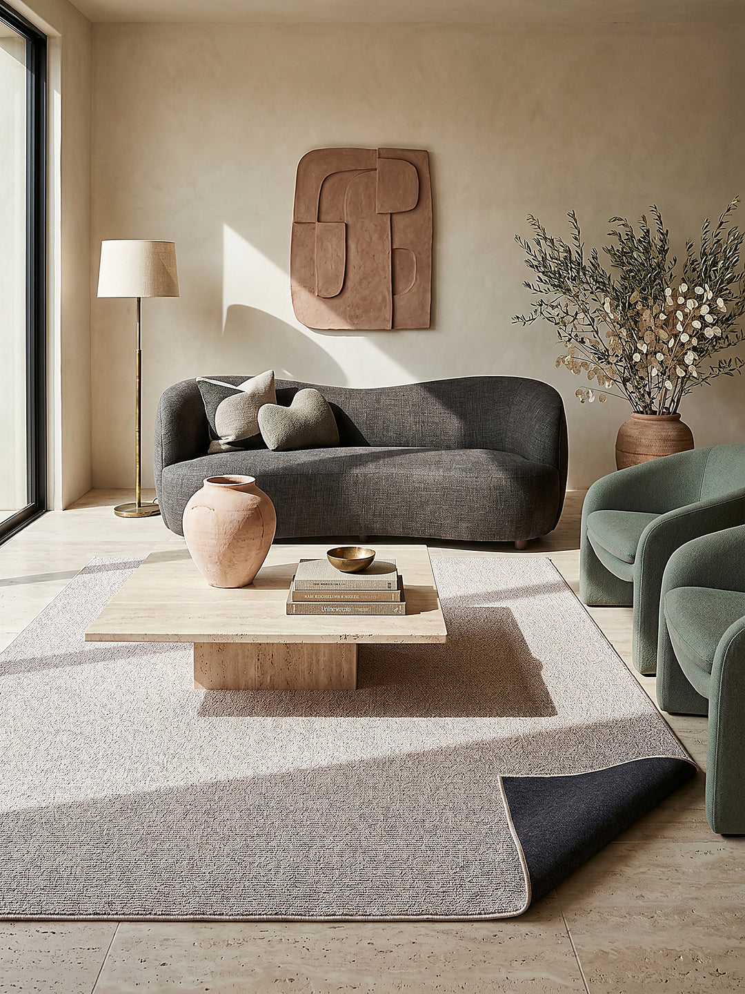 Teppich Beige rechteckig im modernen Wohnzimmer_