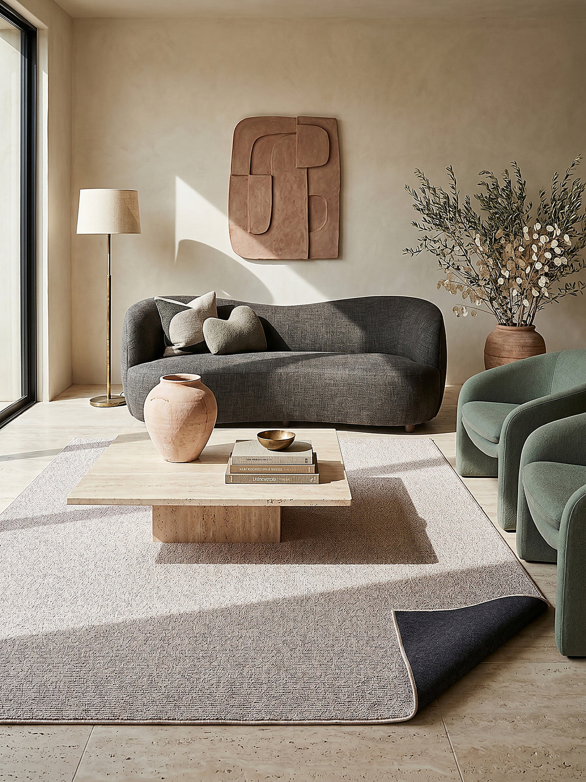 Teppich Beige rechteckig im modernen Wohnzimmer
