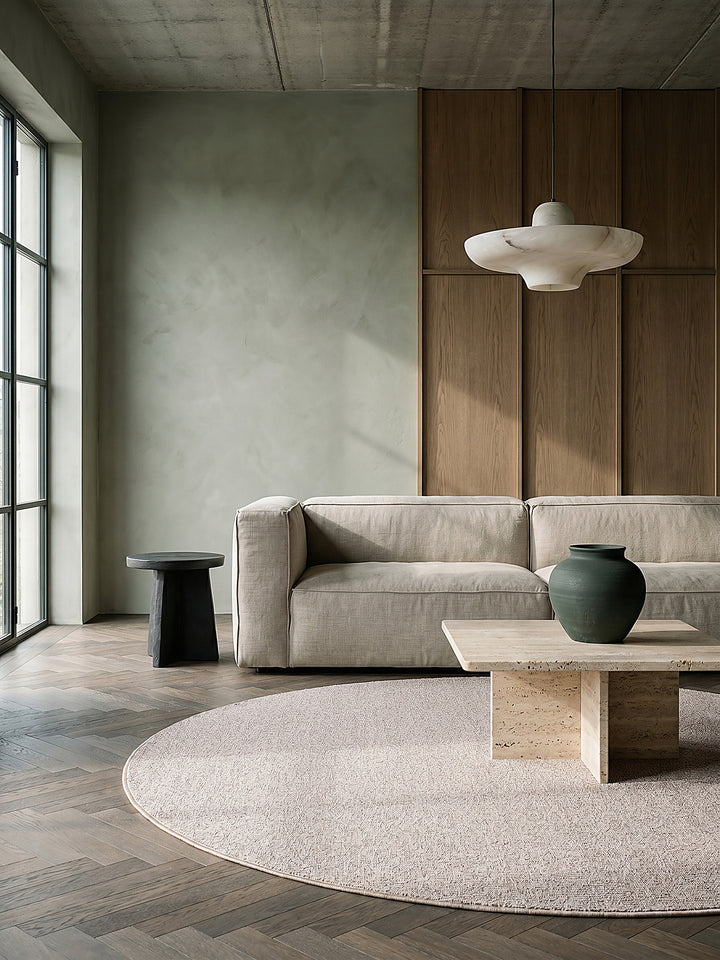 Teppich Beige rund Editorial Styling_