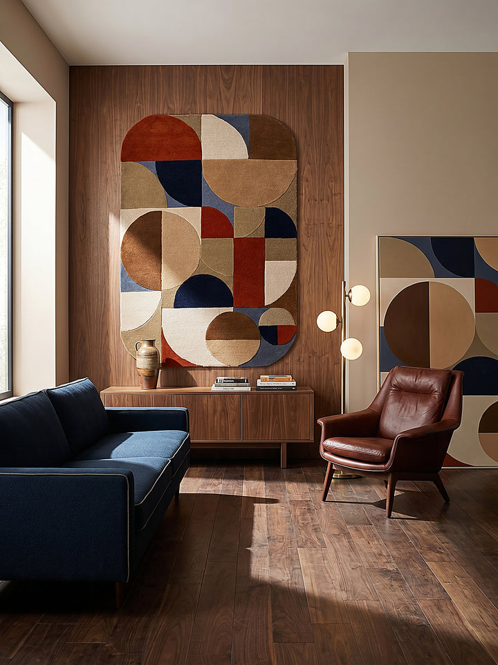Teppich Multicolor-Terrakotta rechteckig als Wandteppich Wanddekoration Textilkunst Interior Design_