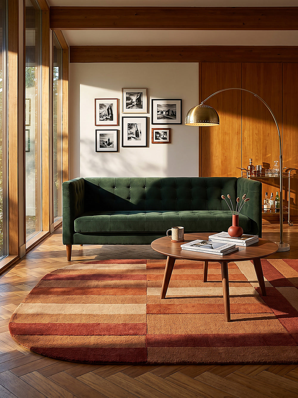 Teppich Terrakotta oval im modernen Wohnzimmer_