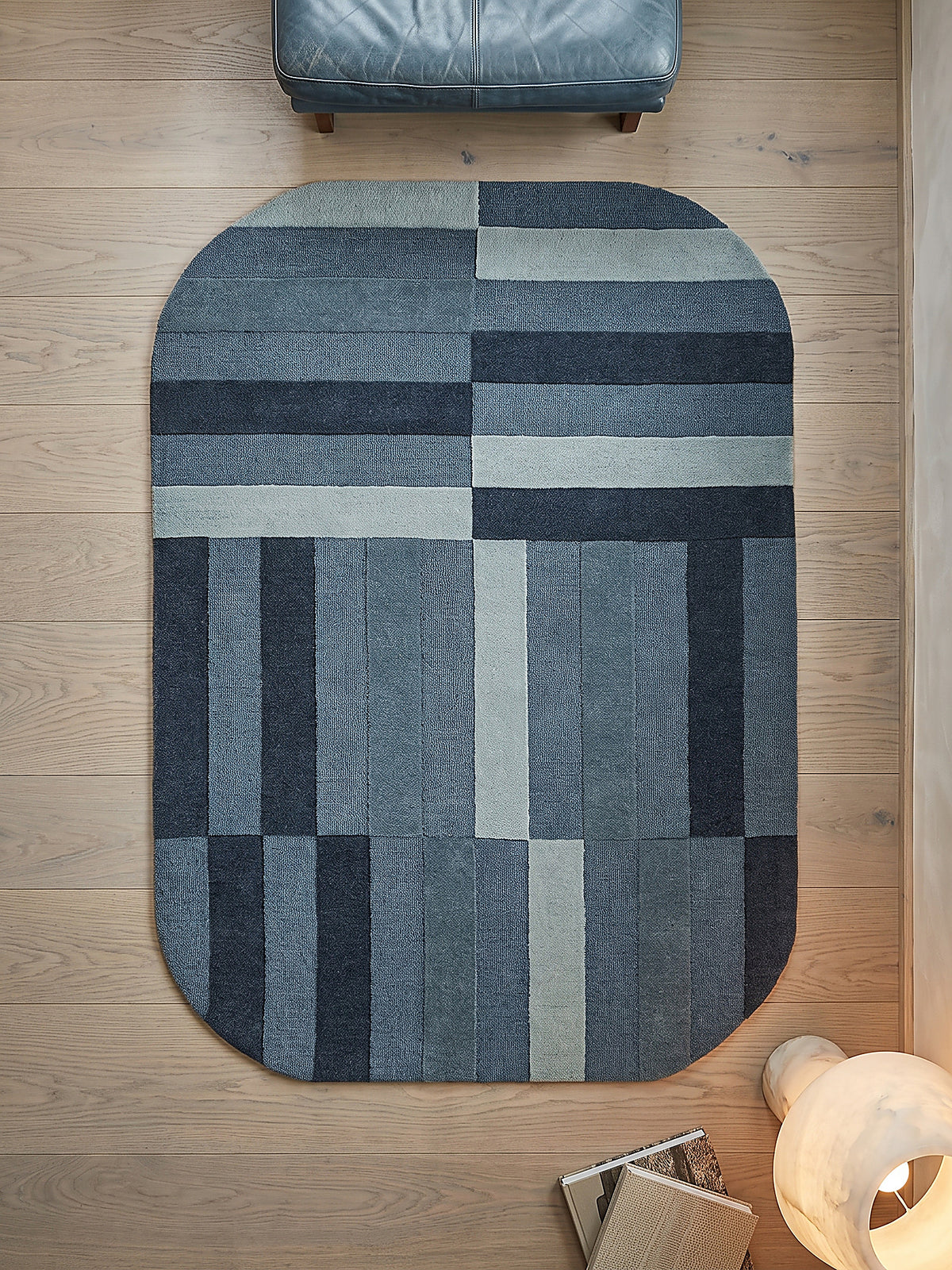 Teppich Blau oval Draufsicht_
