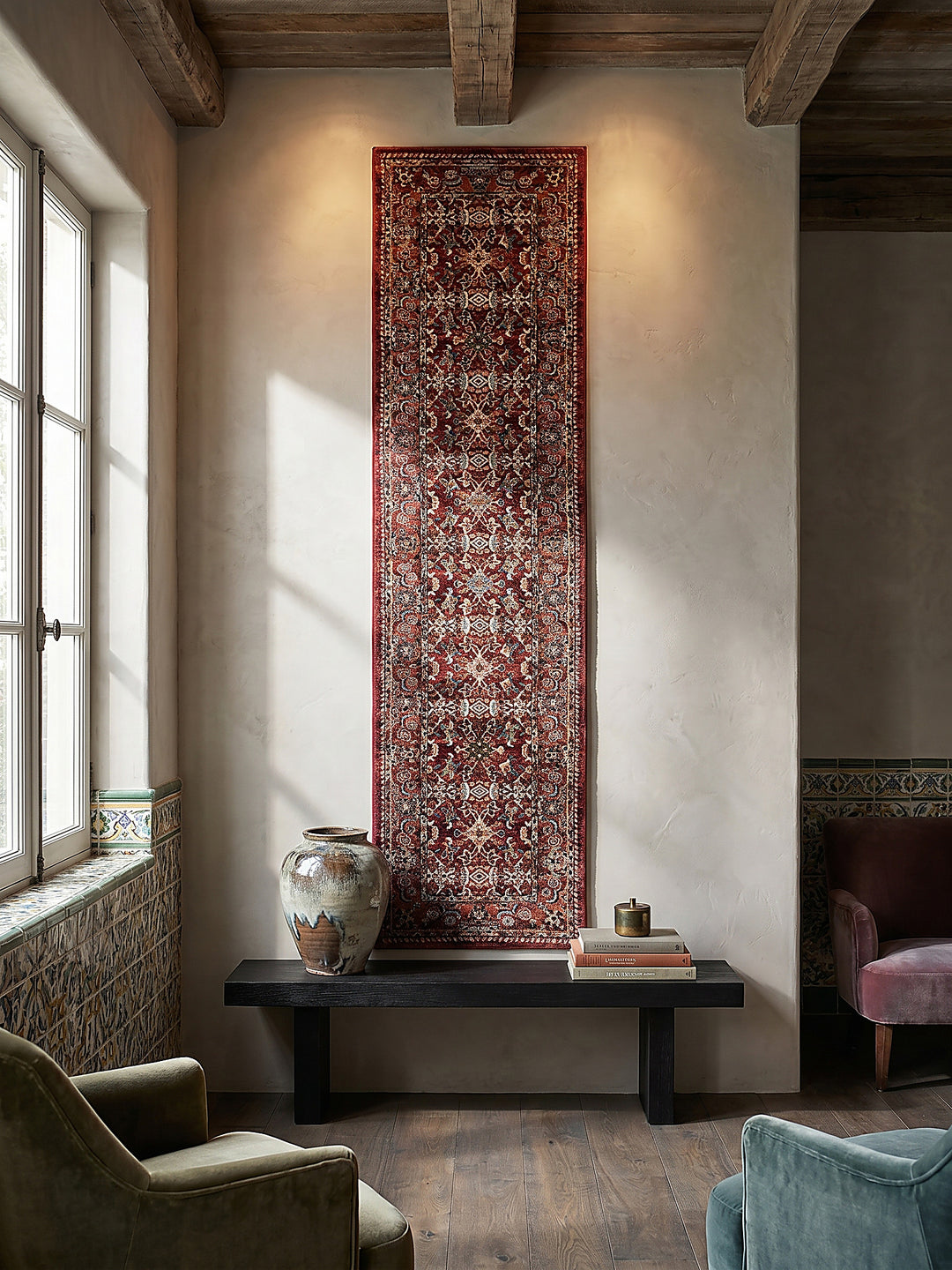 Teppich Rot Läufer als Wandteppich Wanddekoration Textilkunst Interior Design_