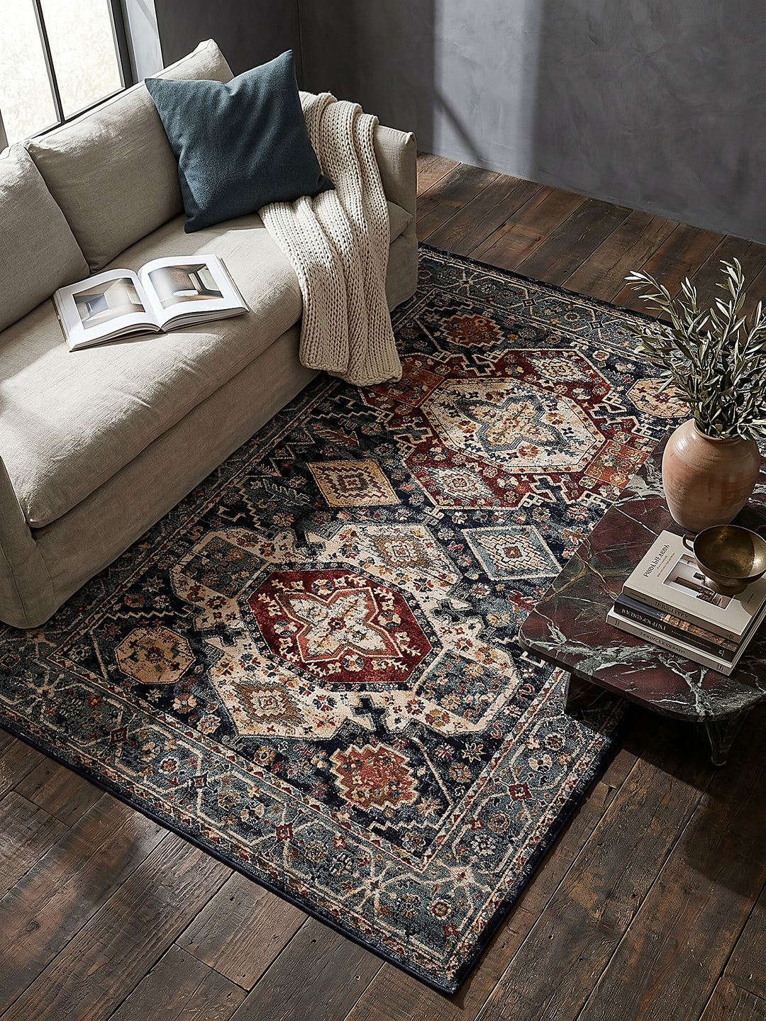 Teppich Multicolor-Blau rechteckig Musteransicht von oben Designkollektion_