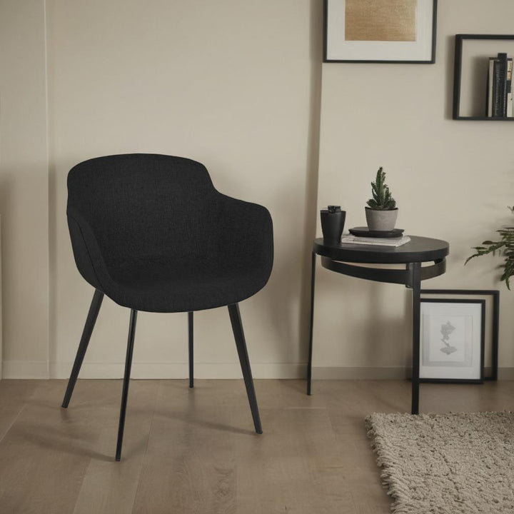 Polsterstuhl mit Armlehnen - 59x54x80cm - schwarzer Stoffbezug - schwarzes Metallgestell - edel für Esszimmer und Konferenzräume - Kadima Design_