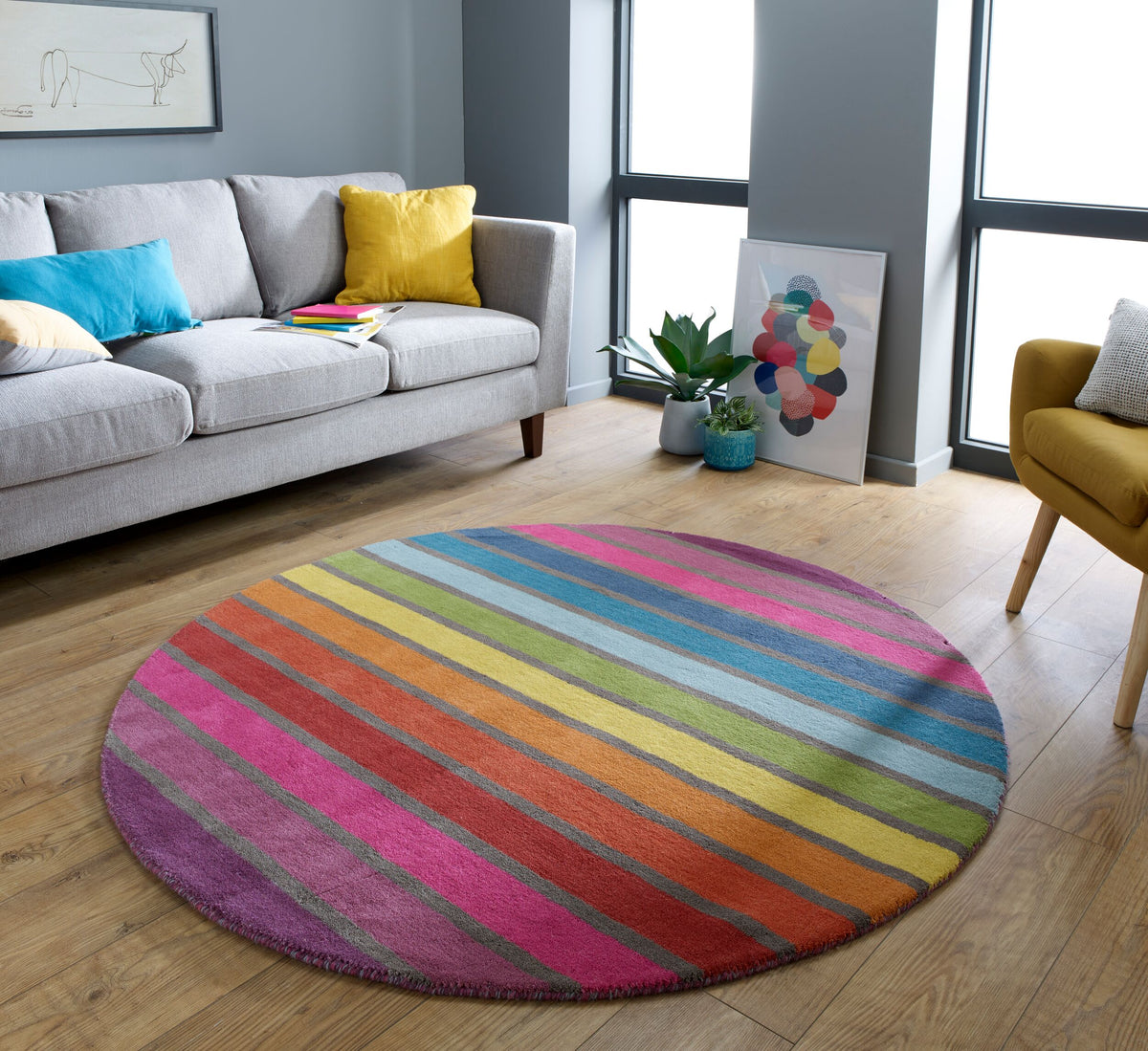Premium Wollteppich in bunten Farben_Multi_Rund_