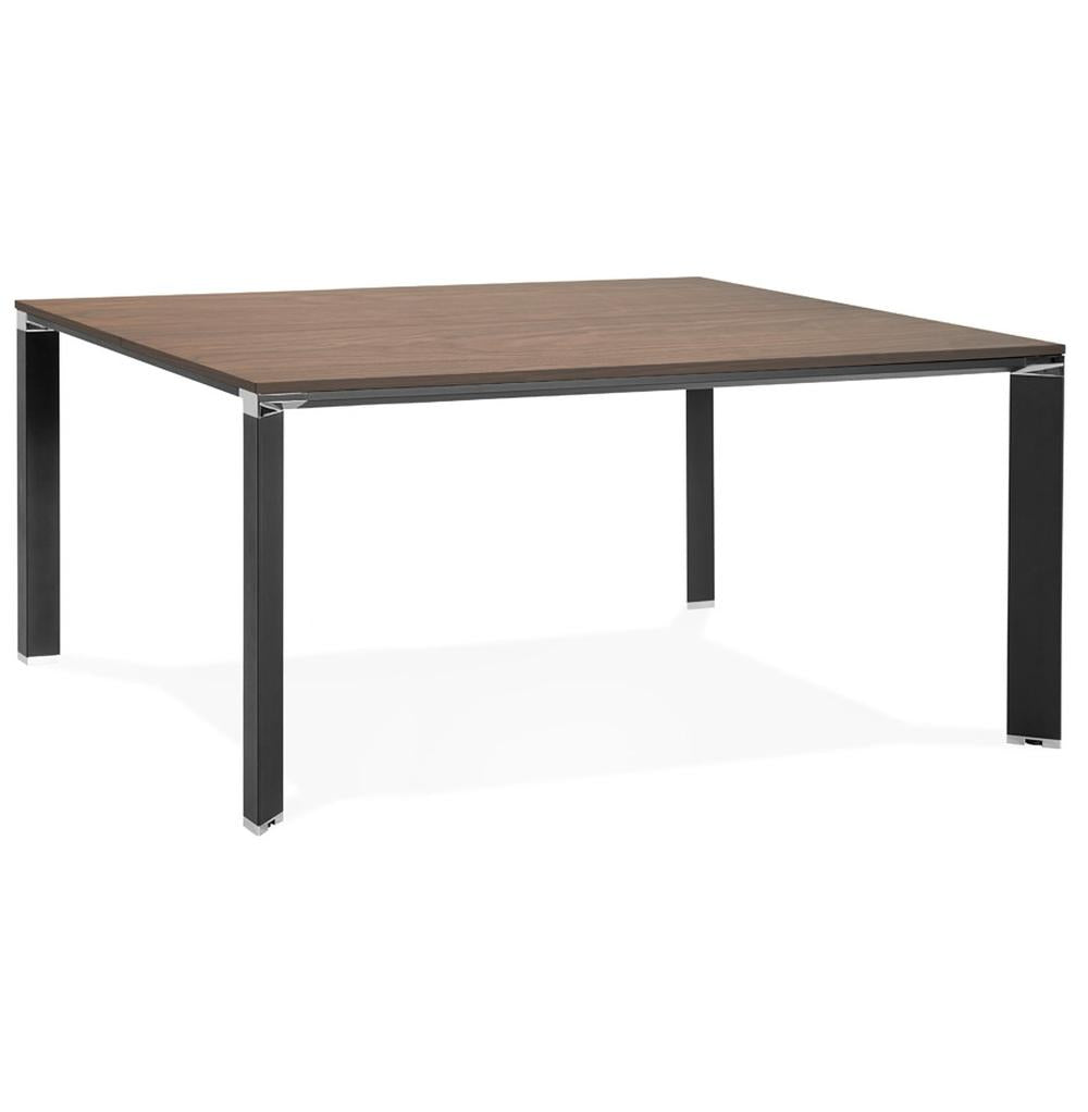XXL-Quadrat-Schreibtisch Braun-Schwarz - 160x160 cm - Walnuss-Optik Platte - schwarzes Metallgestell - edel für exklusive Büroetagen - Kadima Design_