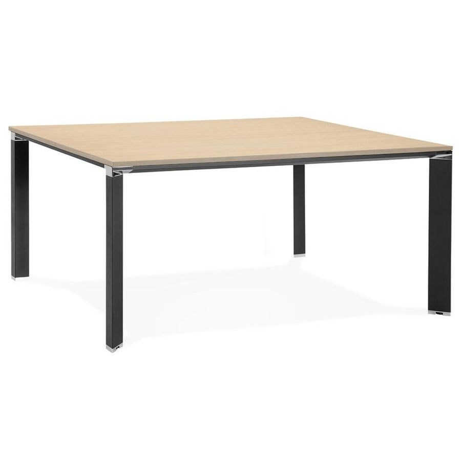 XXL-Quadrat-Schreibtisch Beige-Schwarz - 160x160 cm - Holzoptik-Platte - schwarzes Metallgestell - modern für großzügige Bürolandschaften - Kadima Design_