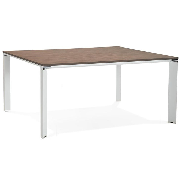 XXL-Quadrat-Schreibtisch Braun-Weiß - 160x160 cm - Walnuss-Optik Platte - weißes Metallgestell - luxuriös für Executive Suites - Kadima Design_