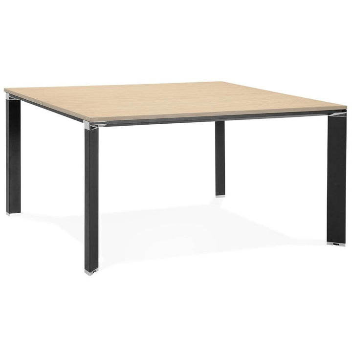 Quadrat-Schreibtisch Beige-Schwarz - 140x140 cm - Holzoptik-Platte - schwarzes Metallgestell - modern für zeitgemäße Büros - Kadima Design_