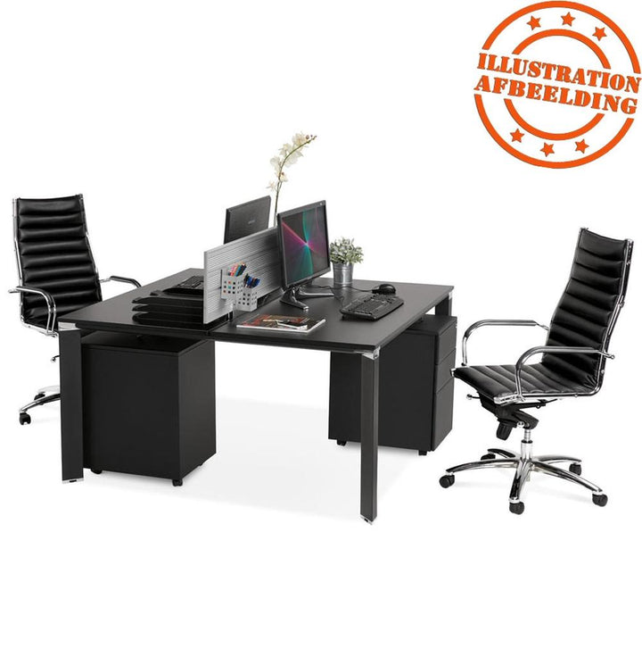 Schwarzer Quadrat-Schreibtisch - 140x140 cm - elegante MDF-Platte - modernes Metallgestell mit Chrom-Akzenten - perfekt für stilvolle Büros - Kadima Design_