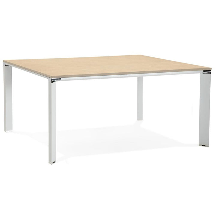 XXL-Quadrat-Schreibtisch Beige-Weiß - 160x160 cm - Holzoptik-Platte - weißes Metallgestell - großzügig für Großraumbüros - Kadima Design_