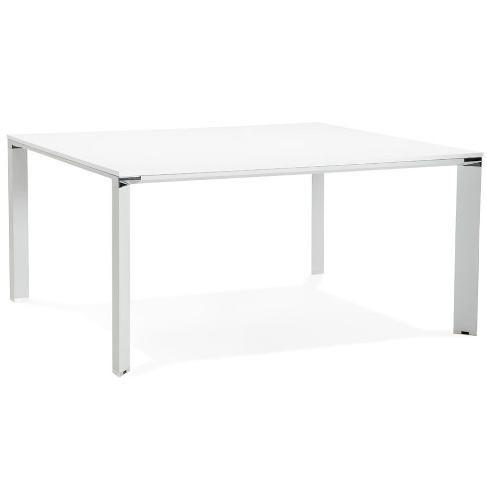 Weißer XXL-Schreibtisch - 160x160 cm - großzügige MDF-Platte - stabiles Metallgestell mit Chrom-Akzenten - ideal für Großraumbüros - Kadima Design_