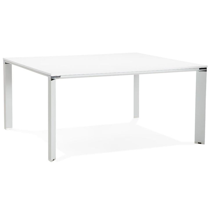 Weißer XXL-Schreibtisch - 160x160 cm - großzügige MDF-Platte - stabiles Metallgestell mit Chrom-Akzenten - ideal für Großraumbüros - Kadima Design_