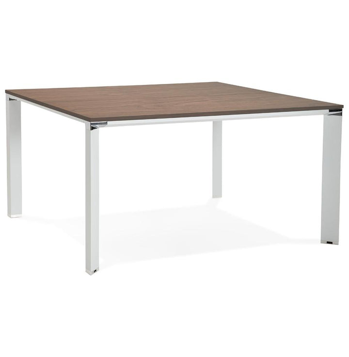 Quadrat-Schreibtisch Braun-Weiß - 140x140 cm - Walnuss-Optik Platte - weißes Metallgestell - elegant für exklusive Büroeinrichtungen - Kadima Design_
