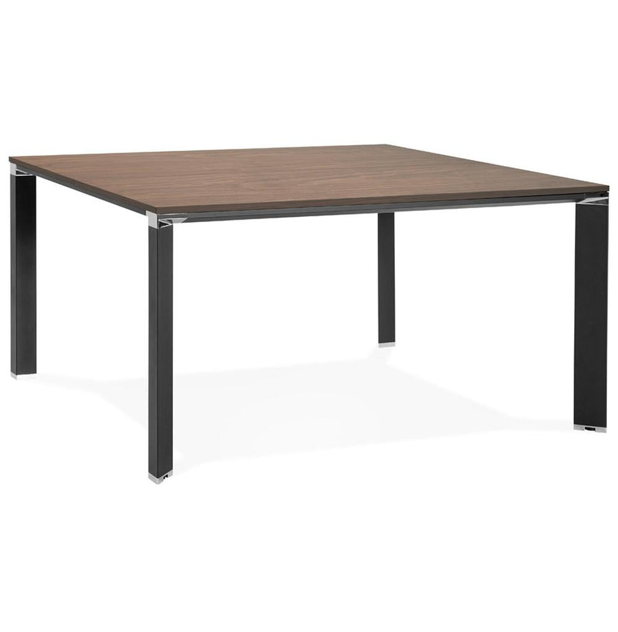 Quadrat-Schreibtisch Braun-Schwarz - 140x140 cm - Walnuss-Optik Platte - schwarzes Metallgestell - edel für Executive Offices - Kadima Design_