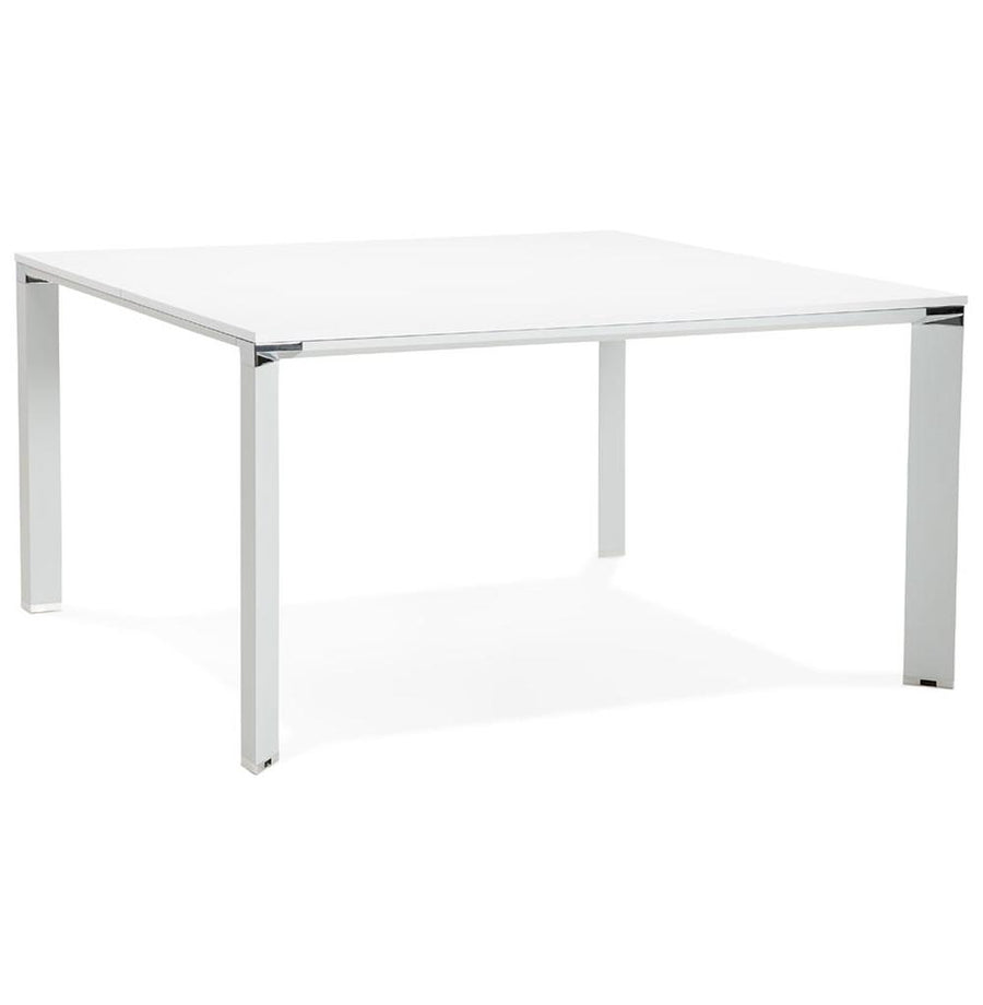 Quadratischer Schreibtisch - 140x140 cm - weiße MDF-Platte - modernes Metallgestell mit Chrom-Akzenten - ideal für Büro und Homeoffice - Kadima Design_