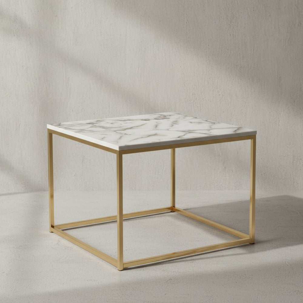 Quadratischer Couchtisch_ Marmor-Optik_ Metallgestell_ Industrial-Stil_ pflegeleicht_ verschiedene Farben - KADIMA DESIGN_Farbe_ Weiß_ Material_ Holz_ Größe_ 60x60x45 cm_