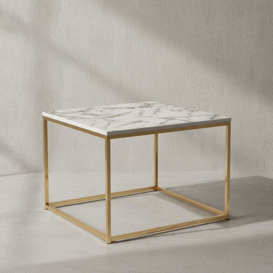 Quadratischer Couchtisch_ Marmor-Optik_ Metallgestell_ Industrial-Stil_ pflegeleicht_ verschiedene Farben - KADIMA DESIGN_Farbe_ Weiß_ Material_ Holz_ Größe_ 60x60x45 cm_