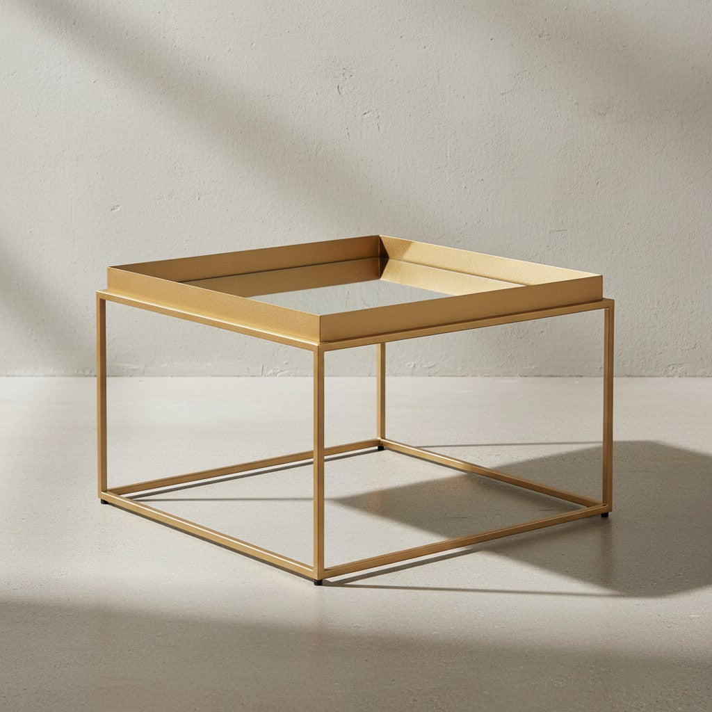 Quadratischer Couchtisch_ verspiegeltes Glas_ goldenes Metallgestell - KADIMA DESIGN_Größe_ 60x60x41 cm_